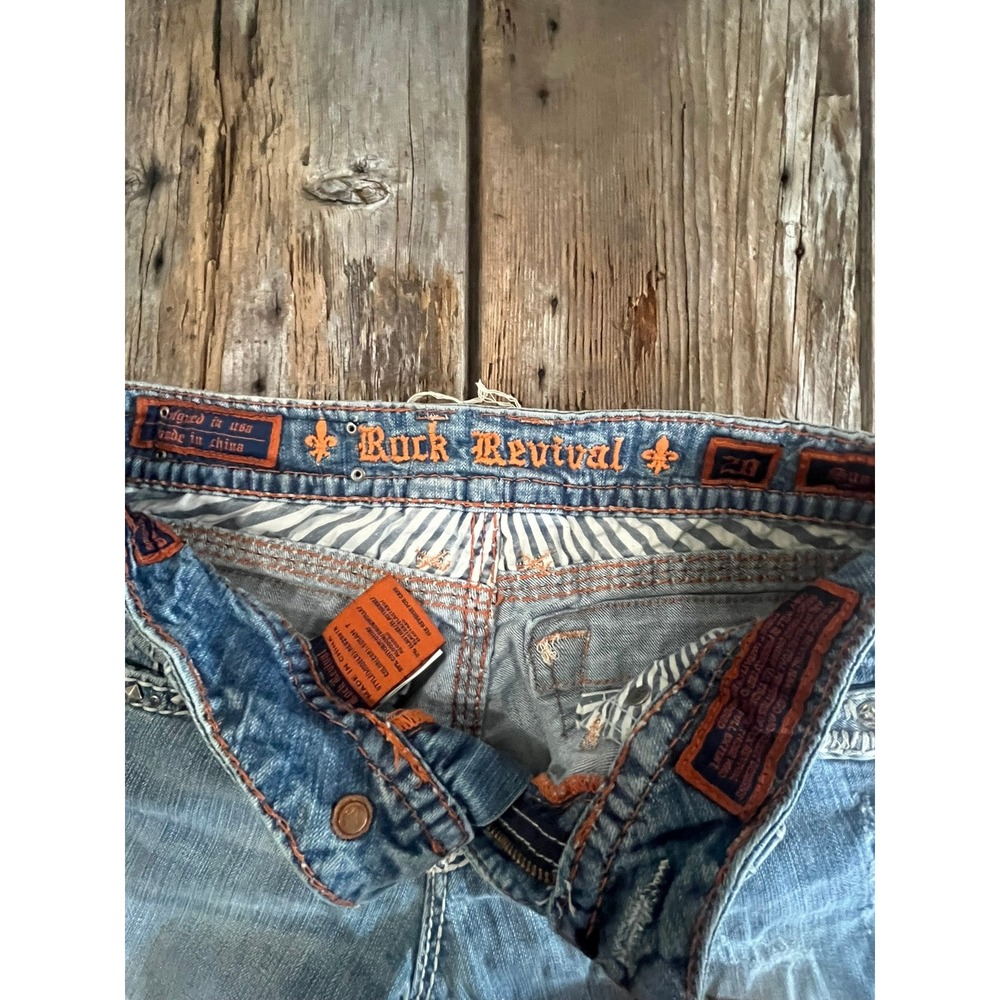 Rock Revival Bootcut Jeans Light Wash Distressed Embellished Studded Size 28 - Picture 8 of 14